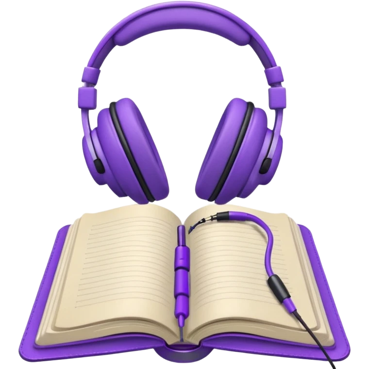 purple open journal with purple headphones on top emoji