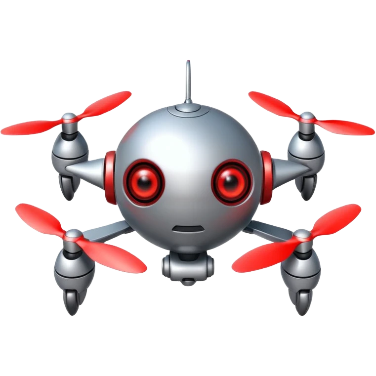 Flying robot, small propellers, glowing eyes. emoji