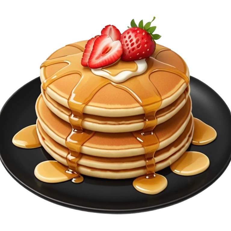 TWO Pancakes with strawberries in a black plate emoji