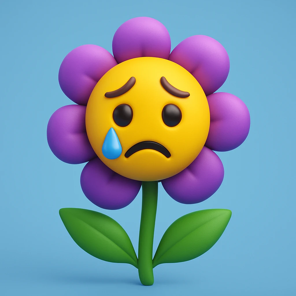 Make the sad flower with a teardrop in the style of microsoft style 3d fluent emojis emoji