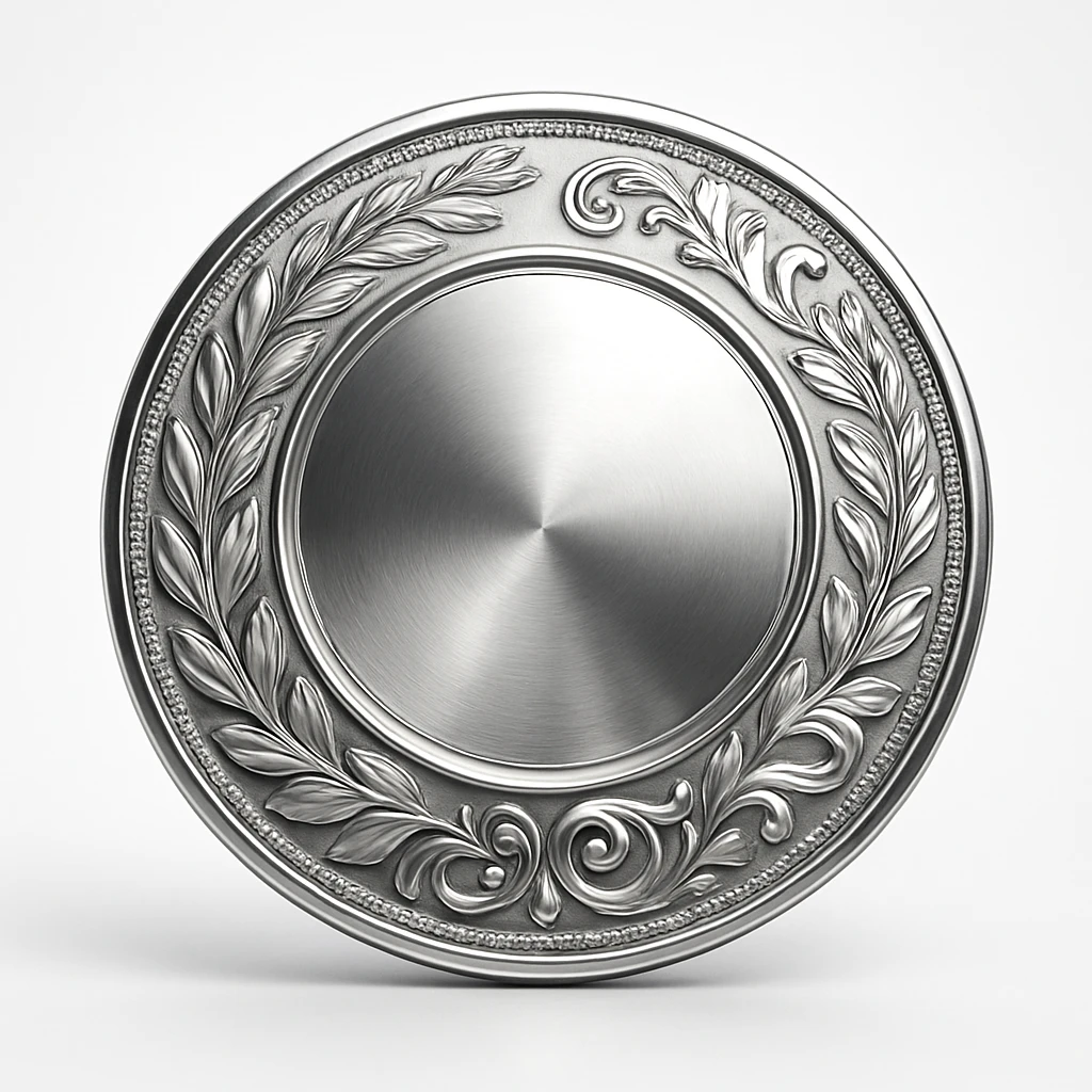 realistic shiny silver medal with embossed details, no text emoji