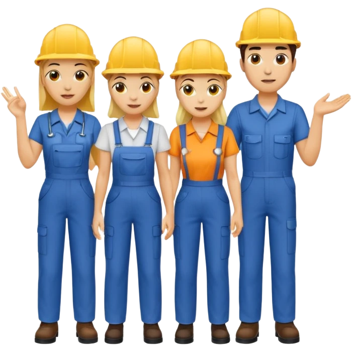 4 people, two man and two women,yellow skin, work style emoji