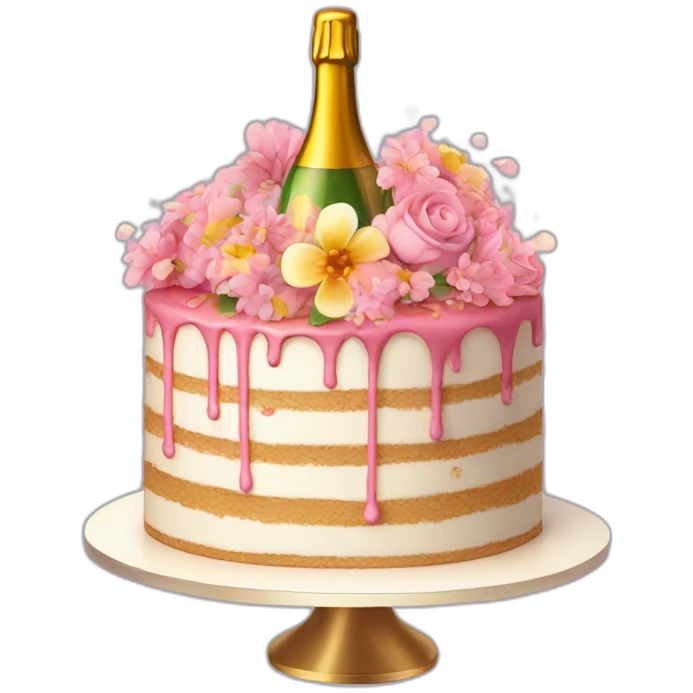 Birthday cake with Flowers and champagne emoji
