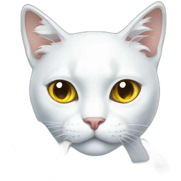 A suspicious white cat in front of a broken glass emoji