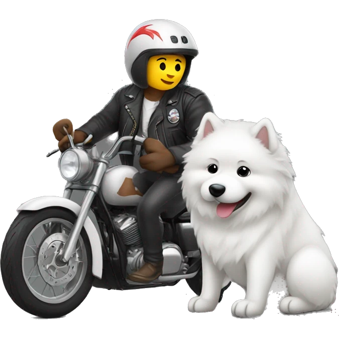 Samoyed hugging a biker emoji