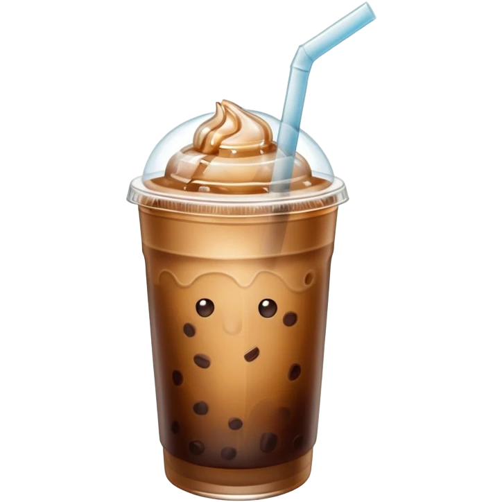 Iced coffee with a straw, brown and cute emoji