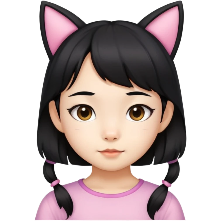 6 years old black hair asian girl with a cat ears emoji