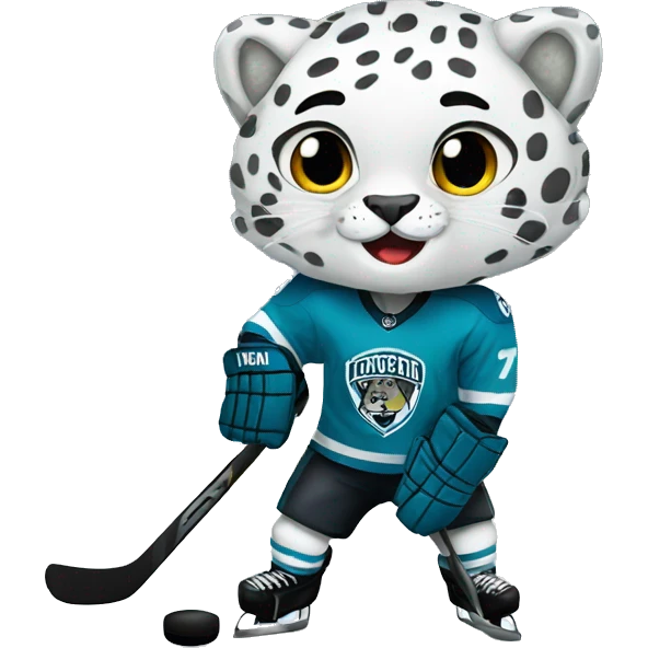 snow leopard as a hockey player emoji