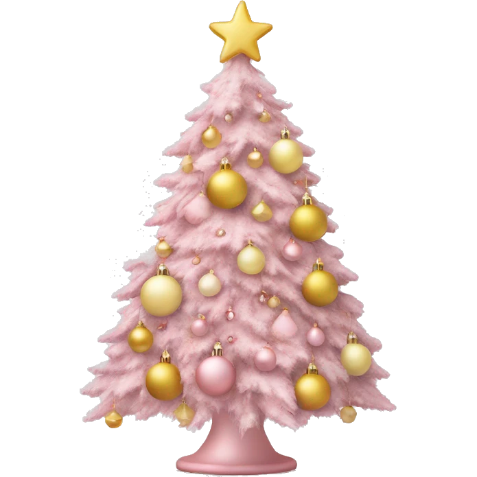 pastel pink christmas tree with pastel pink and pastel yellow ornaments，more details emoji