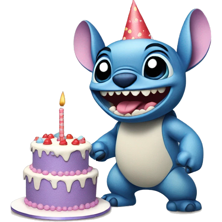 Stich with a birthday cake emoji