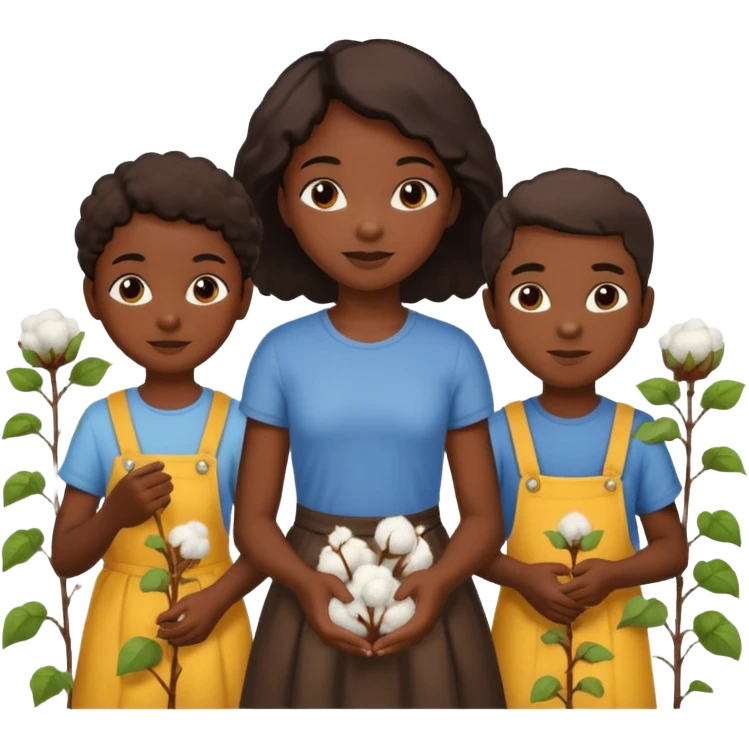 make one black slave thats a girl with two black slaves that are boys picking  cotton emoji