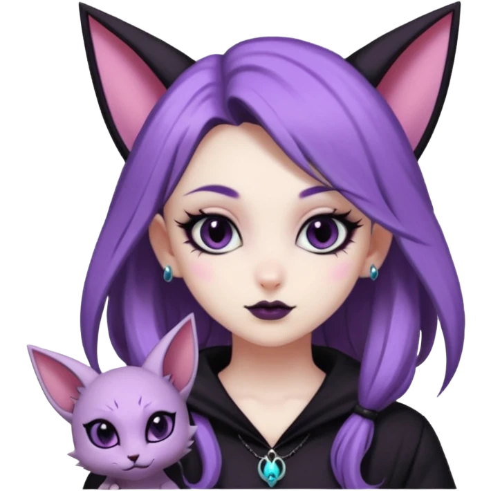 A cute goth girl pokemon trainer with her espeon emoji