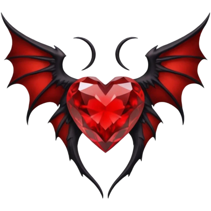 small black succubus wings, cryhstal heart red emoji