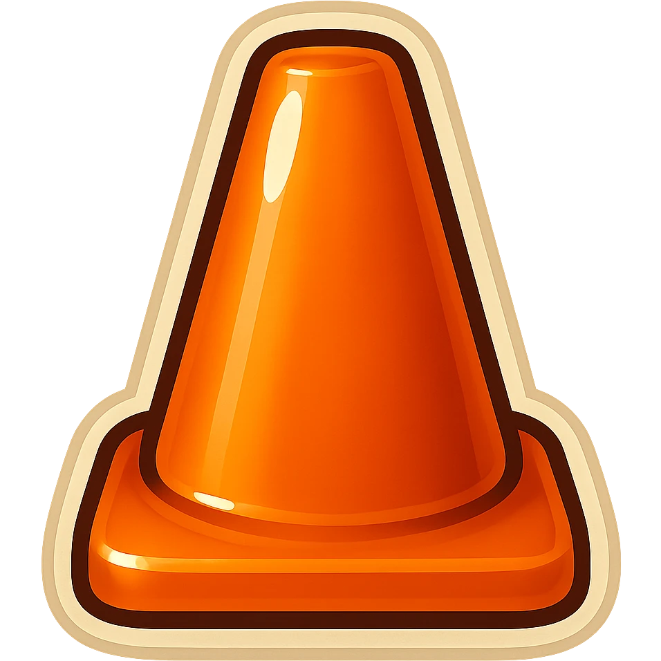 Render only an orange pylon with a square bottom (not circular), straight-on view, no perspective, no face or accessories, in retro sticker style with transparent background. emoji