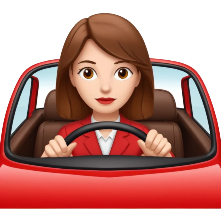 White Woman with brown hair driving red car  emoji