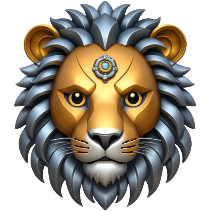 robot lion head with iron skin emoji