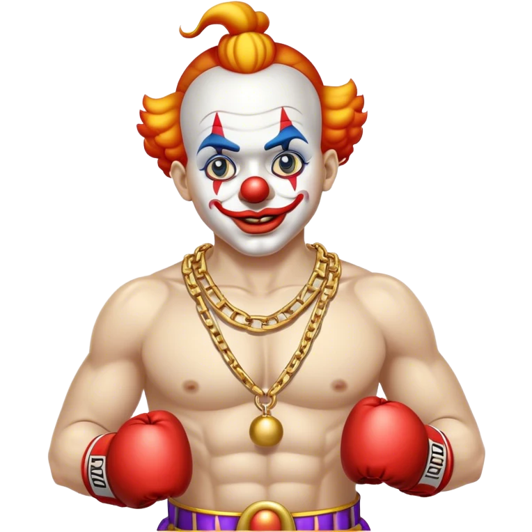 clown with golden chain on the neck boxing, full height emoji