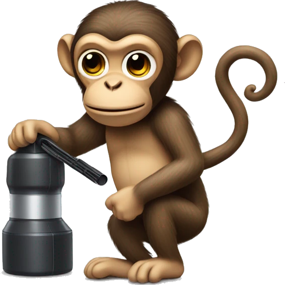 Monkey holding a Dyson airwrap trying to curl its hair emoji