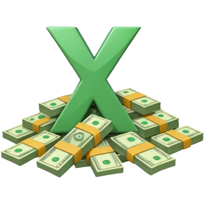 start with a 3d number 10 and letter x, "10x" and to its right, a cash pile, make bills rectangular, looking like a multiplier of the wad of cash emoji