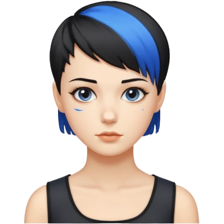 frau freche extreme schwarze Kurzhaarfrisur eine Seite wirklich fast keine Haare andere Seite mit blauer Strähne emoji