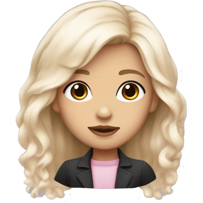A girl with smart face with white coloure skin a small lack eyes and small lips lite pink cloured and skinny face and long plan hair black coured emoji