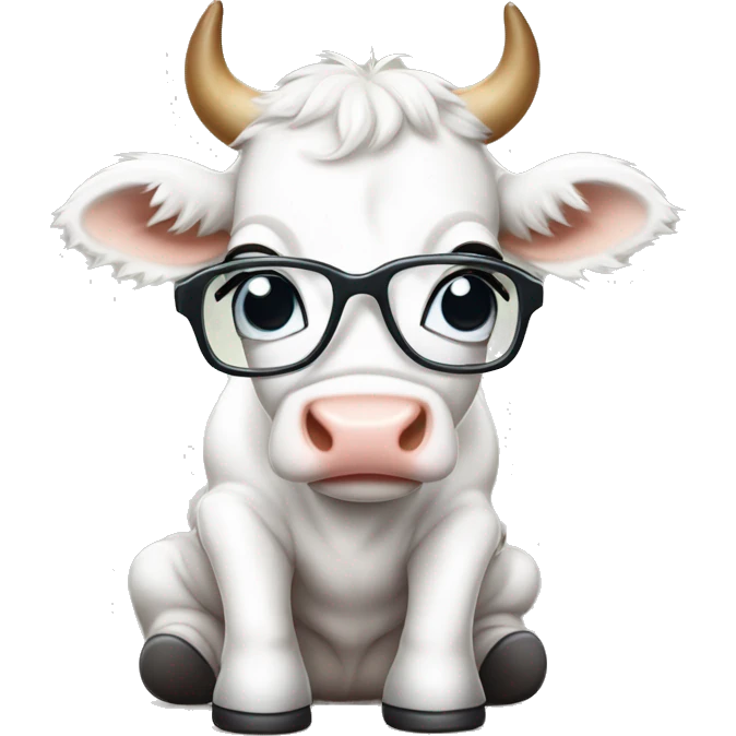 baby white cow wearing glasses and sweating and feeling little i comrfort  emoji