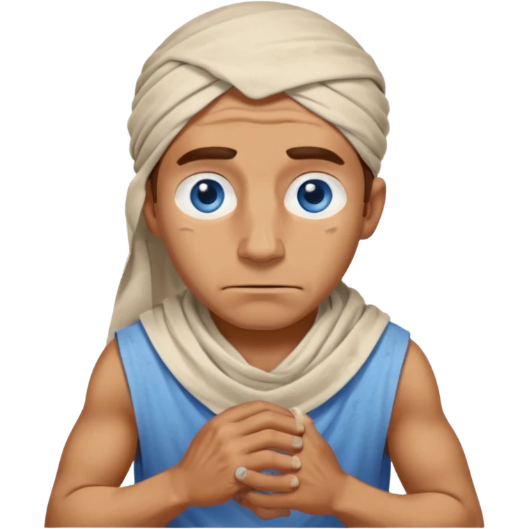 blue eyed desert man cowered with creme cloth emoji