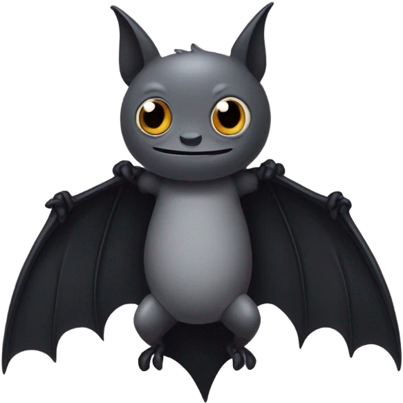 Gray bat, with black wings, and arms, large studio ghibli eyes  emoji