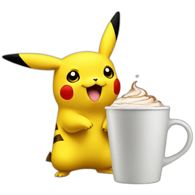 Pikachu holding a coffee cup emoji