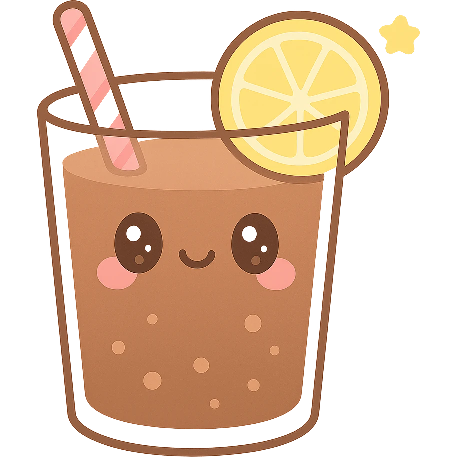 cola with straw and lemon slice, playful, kawaii style emoji