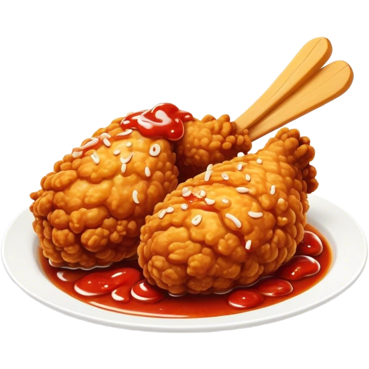 Cinematic Realistic Korean Fried Chicken Dish Emoji, depicted as crispy, golden-fried chicken glazed in a tangy sauce rendered with detailed textures and vibrant, dynamic lighting. emoji