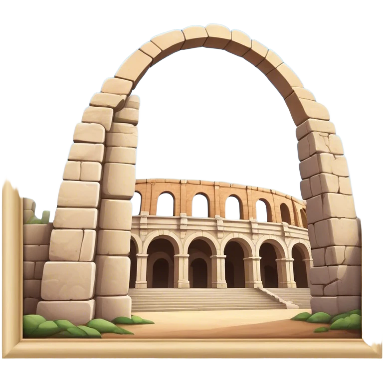 Cinematic Realistic Pula Arena Landmark Emoji, presenting the grand Roman amphitheater with towering stone arches. emoji