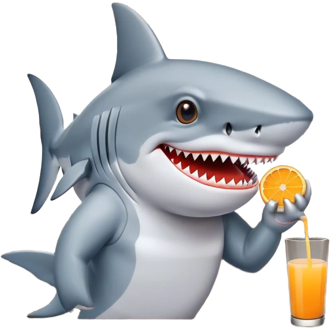 Shark holding orange juice at a bar emoji