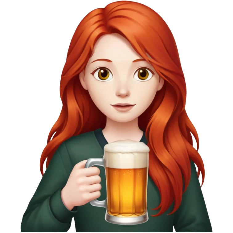 Person with long red hair holding a beer emoji