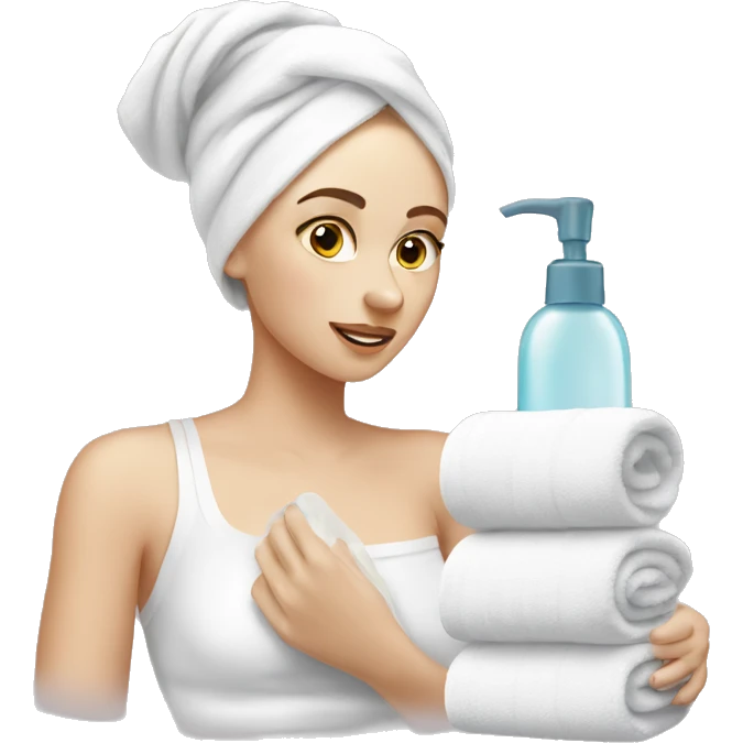 White girl doing her skincare with a wrapped towel emoji