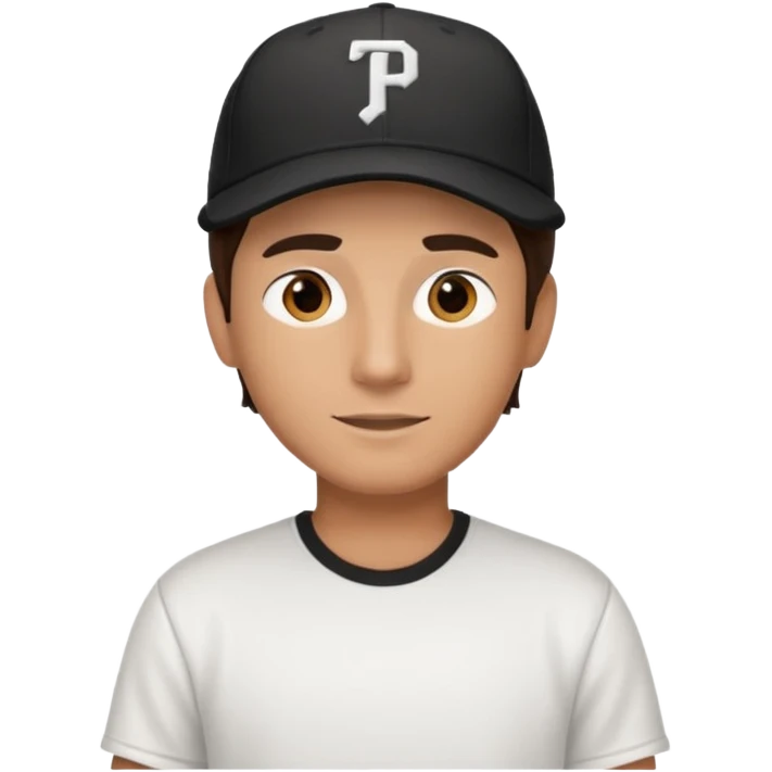 Male brunette movie producer black baseball hat white tshirt  emoji