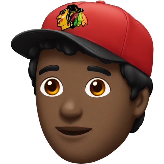 Man with black hair and go tee wearing a Chicago blackhawks hat emoji