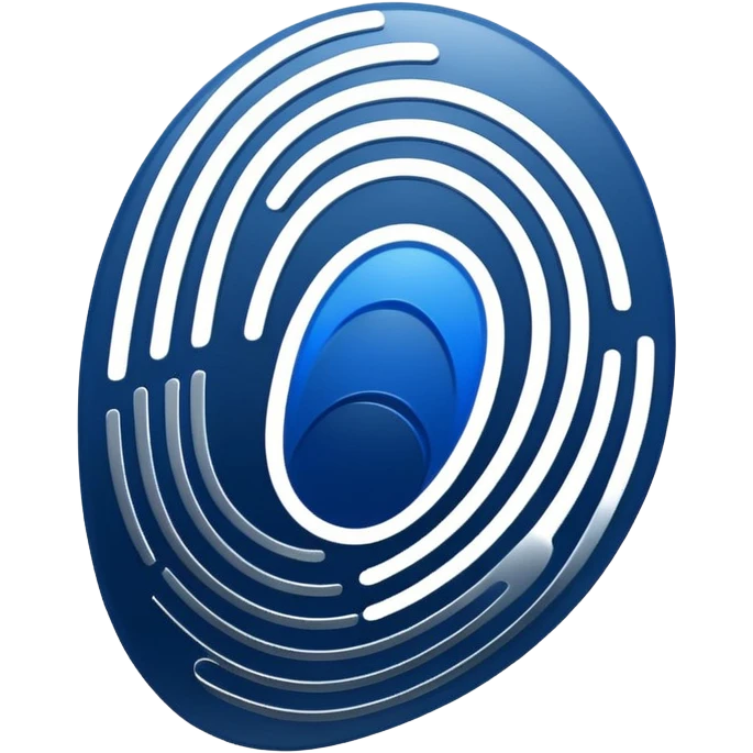 Logo for 'DI' with an abstract fingerprint design. Integrate letters D and I subtly in the fingerprint lines. Use modern colors like deep blue, silver, black, and white. Simple, clean, futuristic, and scalable for app icons." emoji