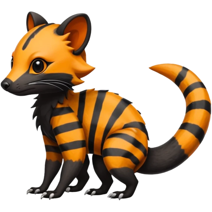 Rare gloomy warm-colored exotic cute epic aesthetic colorful Salandit-Civet-species-Fakemon-hybrid-creature, with markings, full body emoji