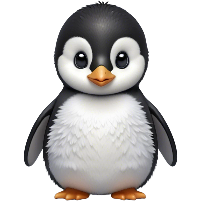 Cinematic Noble Baby Penguin Portrait Emoji, Poised with an air of innocent regality, featuring soft, downy feathers in crisp black and white and wide, soulful eyes, Simplified yet sharp and sophisticated features, highly detailed, glowing with a gentle, dignified polar glow, high shine, intelligent and charming, stylized with an air of cherubic majesty, focused and attentive, soft glowing outline, capturing the essence of a tiny arctic noble that feels as though it could waddle out of the screen with effortless authority! emoji