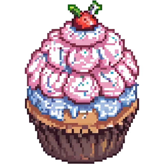 pixel art cupcake with pink icing emoji