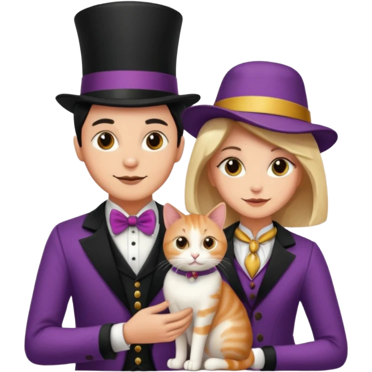 magician couple and their pet cat emoji