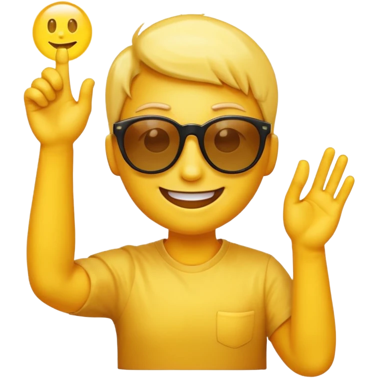 make me a emoji that is with summer glasses and a arm at the face smiling and please the emoji have aura emoji