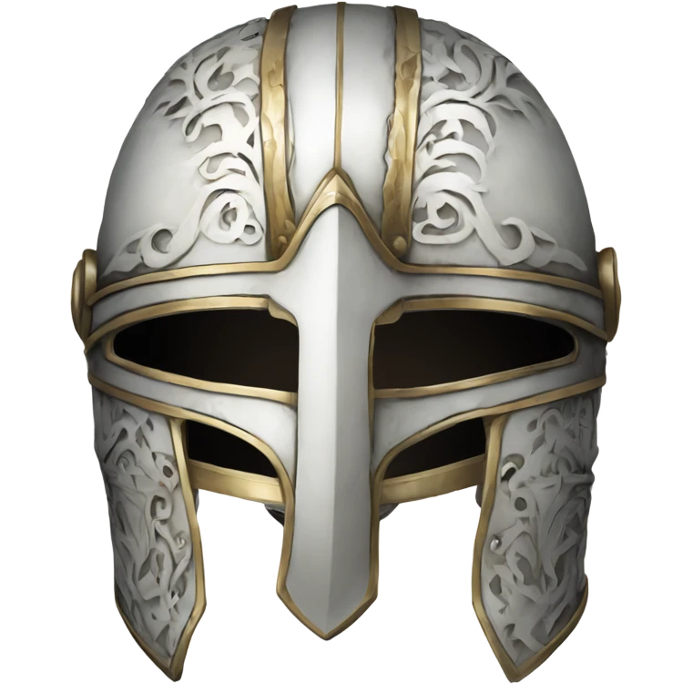 ornate full-face closed armet helmet intricate white inlays emoji