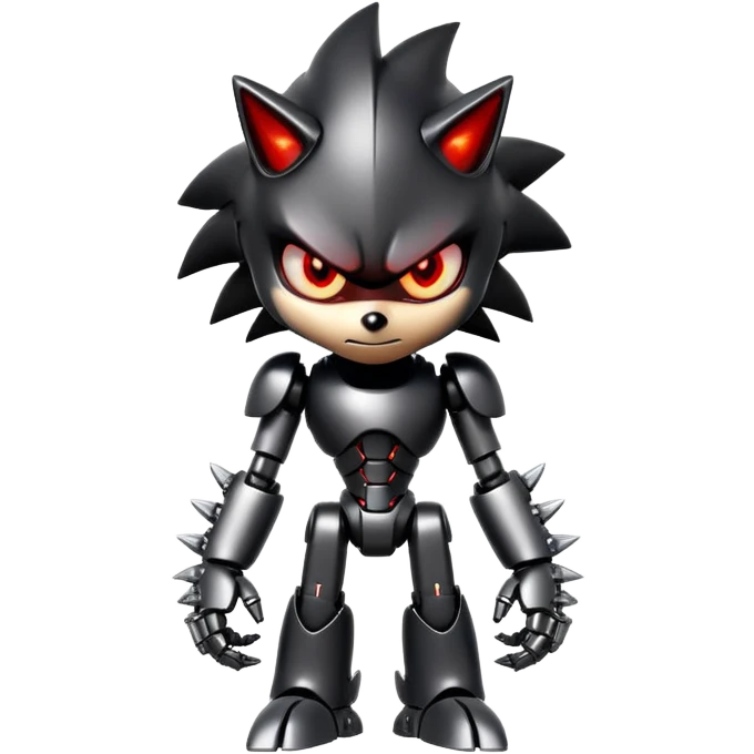 Angry robotic Shadow the Hedgehog with black metal body, red glowing eyes, chrome highlights, and robotic arms crossed emoji