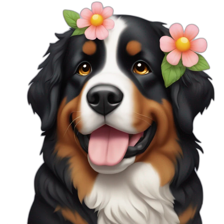 Bernese mountain dog esemlling a flower emoji