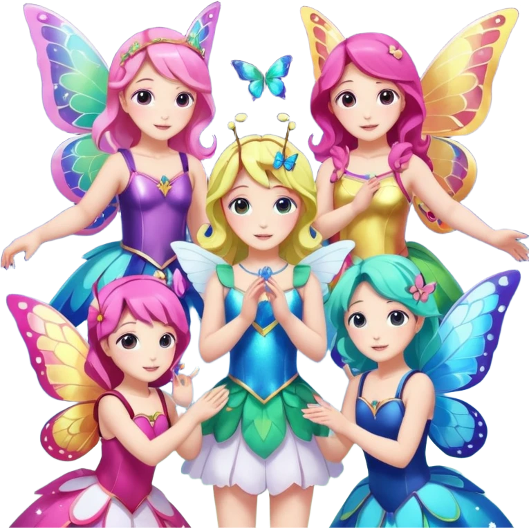 (1 Rainbow Glitter Magical Girl With Butterfly Wings), (1 Hot Pink Magical Girl With Butterfly Wings)(3 Sun Magical Girl With Butterfly Wings)(1 Moon Magical Girl With Butterfly Wings)(1 Aurora Borealis Magical Girl With Butterfly Wings)(1 Galaxy Magical Girl With Butterfly Wings) emoji