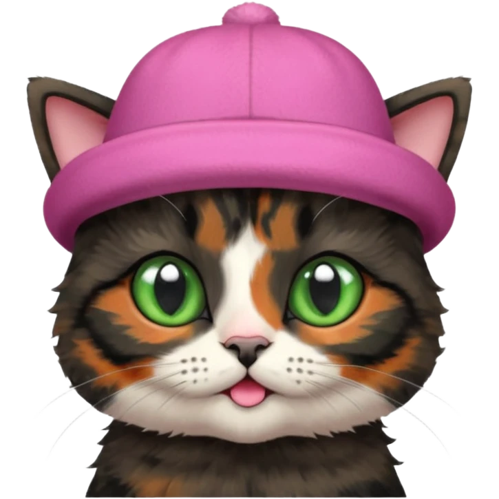 Cute mostly black tortoiseshell kitten wearing a british hat emoji