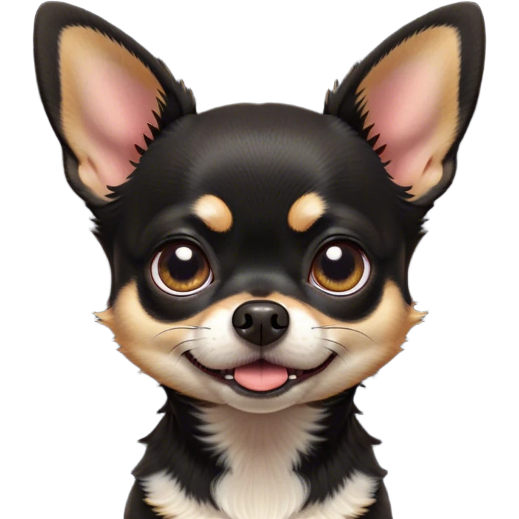 Cinematic Comical Black Tri Short Haired Chihuahua Portrait Emoji, Head tilted dramatically with an exaggeratedly shocked or offended expression, short black tri-color fur with striking white and tan markings, wide, expressive dark eyes filled with exaggerated disbelief, Simplified yet hilariously expressive features, highly detailed, glowing with a slightly sassy glow, high shine, dramatic yet playful, stylized with an air of attitude, bright and endearing, soft glowing outline, capturing the essence of a sassy and over-the-top pup, so meme-worthy it feels like it could side-eye its way into internet fame instantly! emoji