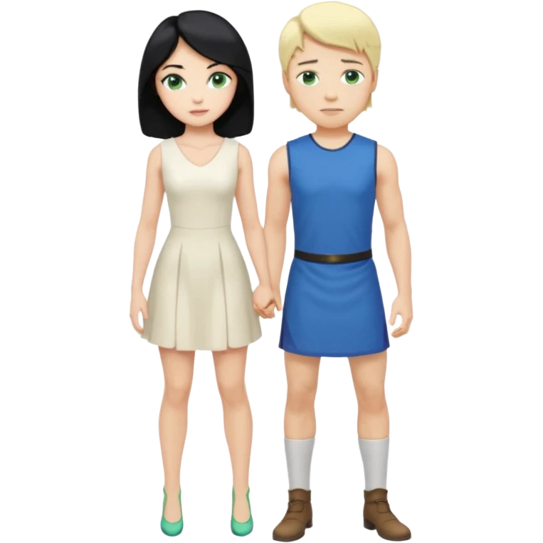 2 Person, prince, upright, black Hair, blue eyes, whole body, Woman, blonde Hair, Green eyes, bending knee, sleveless White Dress, emoji